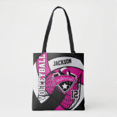 Hot-roze, zwart en wit volleybal tote bag (Voorkant)