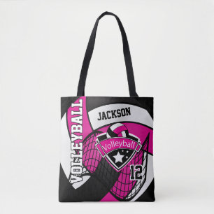 Hot-roze, zwart en wit volleybal tote bag