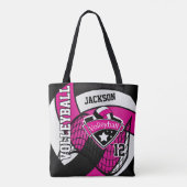 Hot-roze, zwart en wit volleybal tote bag (Achterkant)