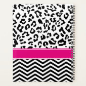 Hot Roze Zwart en Witte Luipaard Chevron Monogram Planner (Achterkant)