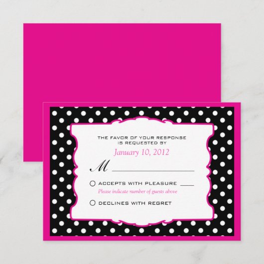 Hot-roze zwart en witte pokadoding RSVP (Voorkant / Achterkant)