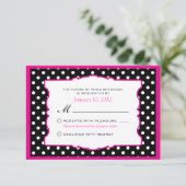 Hot-roze zwart en witte pokadoding RSVP Kaartje (Staand voorkant)