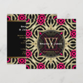 Hot Roze Zwart Goud Moderne bruiloft Kaart (Voorkant / Achterkant)