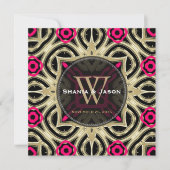 Hot Roze Zwart Goud Moderne bruiloft Kaart (Voorkant)