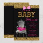 Hot Roze Zwart Goud Princess Stoel Baby shower Kaart (Voorkant / Achterkant)
