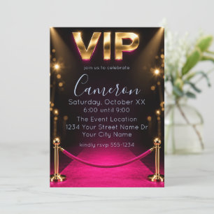 Hot Roze Zwart & Goud Rode Loper VIP Verjaardag Kaart
