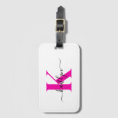 Hot Roze Zwart Initiaal Naam Monogrammed Bagagelabel (Voorkant (verticaal))