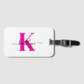 Hot Roze Zwart Initiaal Naam Monogrammed Bagagelabel (Voorkant (horizontaal))