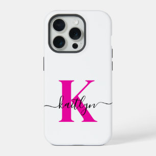 Hot Roze Zwart Initiaal Naam Monogrammed iPhone 15 Pro Case