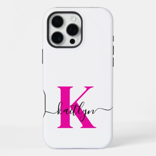 Hot Roze Zwart Initiaal Naam Monogrammed iPhone Hoesje (Achterkant)