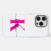 Hot Roze Zwart Initiaal Naam Monogrammed iPhone Hoesje (Achterkant horizontaal)