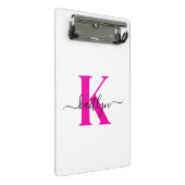 Hot Roze Zwart Initiaal Naam Monogrammed Mini Klembord (Schuin)
