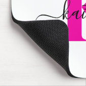 Hot Roze Zwart Initiaal Naam Monogrammed Muismat (Hoek)