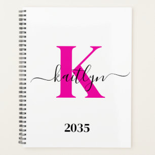 Hot Roze Zwart Initiaal Naam Monogrammed Planner