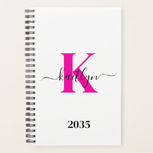 Hot Roze Zwart Initiaal Naam Monogrammed Planner