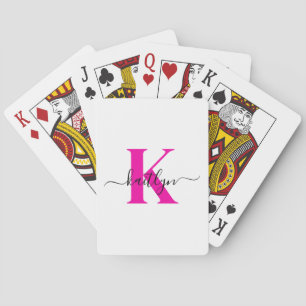 Hot Roze Zwart Initiaal Naam Monogrammed Pokerkaarten
