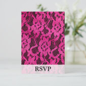 Hot-roze/zwart, kant-en-klaar RSVP kaartje (Staand voorkant)