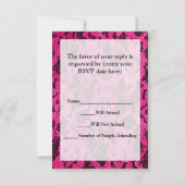 Hot-roze/zwart, kant-en-klaar RSVP kaartje (Achterkant)