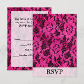Hot-roze/zwart, kant-en-klaar RSVP kaartje (Voorkant / Achterkant)
