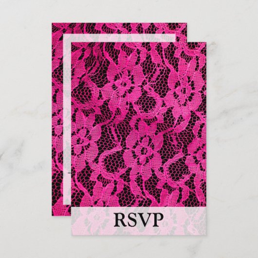 Hot-roze/zwart, kant-en-klaar RSVP kaartje (Voorkant / Achterkant)