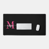 Hot Roze Zwart Modern Script Girly Monogram Naam Bureaumat (Keyboard & Muis)