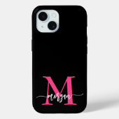 Hot Roze Zwart Modern Script Girly Monogram Naam Case-Mate iPhone Case (Achterkant)