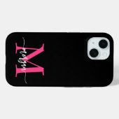 Hot Roze Zwart Modern Script Girly Monogram Naam Case-Mate iPhone Case (Achterkant (horizontaal))