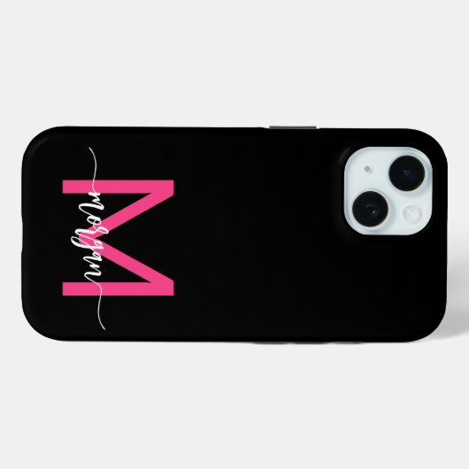 Hot Roze Zwart Modern Script Girly Monogram Naam Case-Mate iPhone Case (Achterkant (horizontaal))