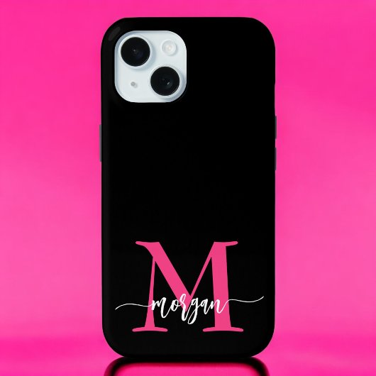 Hot Roze Zwart Modern Script Girly Monogram Naam Case-Mate iPhone Case