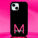 Hot Roze Zwart Modern Script Girly Monogram Naam iPhone 15 Case<br><div class="desc">Bescherm je telefoon in stijl met onze Hot Pink Modern Script Girly Monogram Naam iPhone 15 Hoesje! Dit hoesje is voorzien van een levendig roze ontwerp en is gepersonaliseerd met jouw naam in een chique, modern script voor een op maat gemaakte toets. Ontworpen voor de iPhone 15, biedt het duurzame...</div>