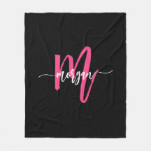 Hot Roze Zwart Modern Script Girly Monogram Naam