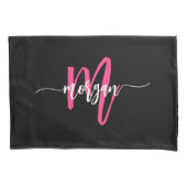 Hot Roze Zwart Modern Script Girly Monogram Naam Kussensloop (Voorkant)