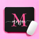 Hot Roze Zwart Modern Script Girly Monogram Naam Muismat<br><div class="desc">Voeg een pop kleur toe aan uw werkruimte met onze Hot Pink Modern Script Girly Monogram Naam Muismat! Deze muismat heeft een levendig roze ontwerp en is gepersonaliseerd met jouw naam in een chique, eigentijds script en combineert stijl met praktische bruikbaarheid. Het gladde oppervlak zorgt voor nauwkeurige muisbewegingen, terwijl de...</div>