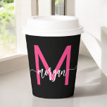 Hot Roze Zwart Modern Script Girly Monogram Naam Papieren Bekers<br><div class="desc">Maak uw feesten pop met onze Hot Pink Modern Script Girly Monogram Naam Paper Cups! Met een levendig roze ontwerp zijn deze bekers gepersonaliseerd met jouw naam in een elegant, modern script voor een chique, aangepaste touch. Ideaal voor verjaardagen, feesten of een speciale gelegenheid, ze combineren stijl met functionaliteit. Gemaakt...</div>