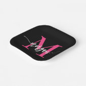 Hot Roze Zwart Modern Script Girly Monogram Naam Papieren Bordje (Gebogen)