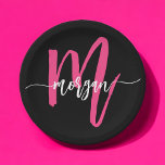 Hot Roze Zwart Modern Script Girly Monogram Naam Papieren Bordje<br><div class="desc">Voeg een vleugje chic toe aan uw feesten met onze Hot Pink Modern Script Girly Monogram Name Paper-Borden! Deze borden zijn voorzien van een levendig roze ontwerp en zijn gepersonaliseerd met jouw naam in een elegant, modern script voor een aangepaste, stijlvolle touch. Perfect voor verjaardagen, feesten of een speciale gelegenheid,...</div>