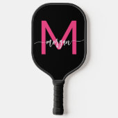 Hot Roze Zwart Modern Script Girly Monogram Naam Pickleball Paddle (Achterkant)