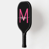 Hot Roze Zwart Modern Script Girly Monogram Naam Pickleball Paddle (Links)