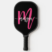 Hot Roze Zwart Modern Script Girly Monogram Naam Pickleball Paddle (Achterkant)
