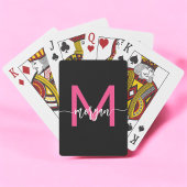 Hot Roze Zwart Modern Script Girly Monogram Naam Pokerkaarten