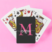 Hot Roze Zwart Modern Script Girly Monogram Naam Pokerkaarten