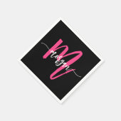 Hot Roze Zwart Modern Script Girly Monogram Naam Servet (Hoek)