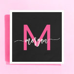 Hot Roze Zwart Modern Script Girly Monogram Naam Servet<br><div class="desc">Verhoog uw evenement met onze Hot Pink Modern Script Girly Monogram Naam servetten! Deze servetten zijn voorzien van een gedurfd hot pink ontwerp en zijn gepersonaliseerd met jouw naam in een chique, modern script voor een aangepaste, stijlvolle touch. Perfect voor feesten, douches of speciale gelegenheden, ze voegen een pop van...</div>