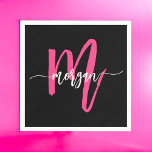 Hot Roze Zwart Modern Script Girly Monogram Naam Servet<br><div class="desc">Verhoog uw evenement met onze Hot Pink Modern Script Girly Monogram Naam servetten! Deze servetten zijn voorzien van een gedurfd hot pink ontwerp en zijn gepersonaliseerd met jouw naam in een chique, modern script voor een aangepaste, stijlvolle touch. Perfect voor feesten, douches of speciale gelegenheden, ze voegen een pop van...</div>