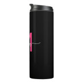 Hot Roze Zwart Modern Script Girly Monogram Naam Thermosbeker (Geroteerd rechts)
