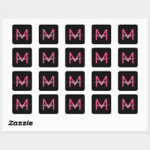 Hot Roze Zwart Modern Script Girly Monogram Naam Vierkante Sticker (Vel)