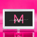 Hot Roze Zwart Modern Script Girly Monogram Naam Visitekaarthouder<br><div class="desc">Maak een professionele verklaring met onze Hot Pink Modern Script Girly Monogram Naam Business Card Case! Dit slanke en stijlvolle hoesje heeft een opvallend roze design, gepersonaliseerd met jouw naam in een stijlvol, eigentijds script voor een chique touch op maat. Het is ideaal voor het dragen en beschermen van uw...</div>