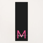 Hot Roze Zwart Modern Script Girly Monogram Naam Yogamat (Voorkant)