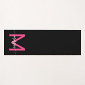 Hot Roze Zwart Modern Script Girly Monogram Naam Yogamat (Voorkant (horizontaal))