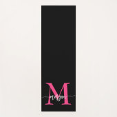 Hot Roze Zwart Modern Script Girly Monogram Naam Yogamat (Voorkant)